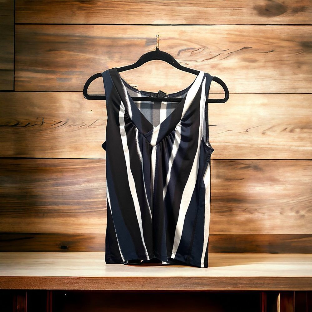 Grace Elements Navy Blue/White Sleeveless Top Size Small